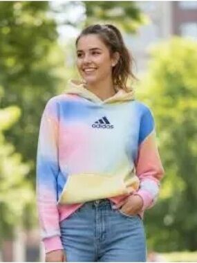 Adidas youth girls' tie-dye gradient fleece pullover hoodie.Youth size 14
